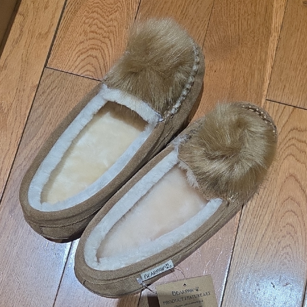 BearPaw Women's Brown Slippers with Pom-Pom